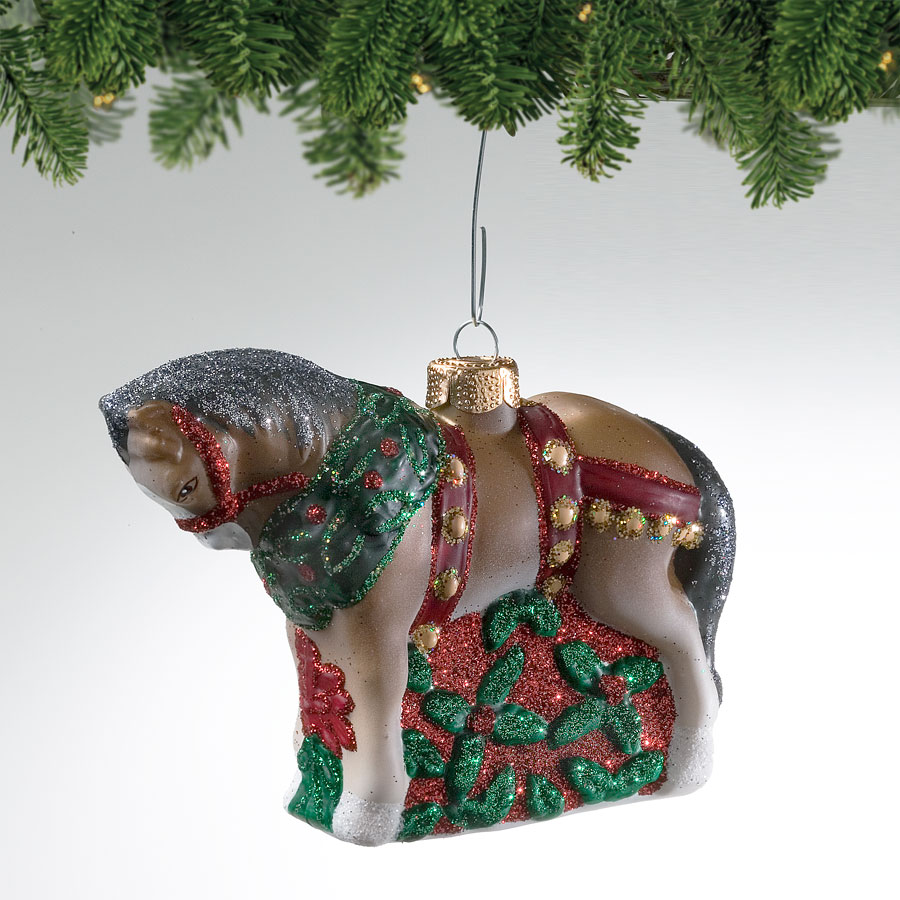Christmas Clydesdale Blown Glass Ornament